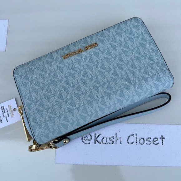 Michael Kors JST Large MF phone Case Wallet/Wristlet -Pale Ocean - Picture 2 of 8